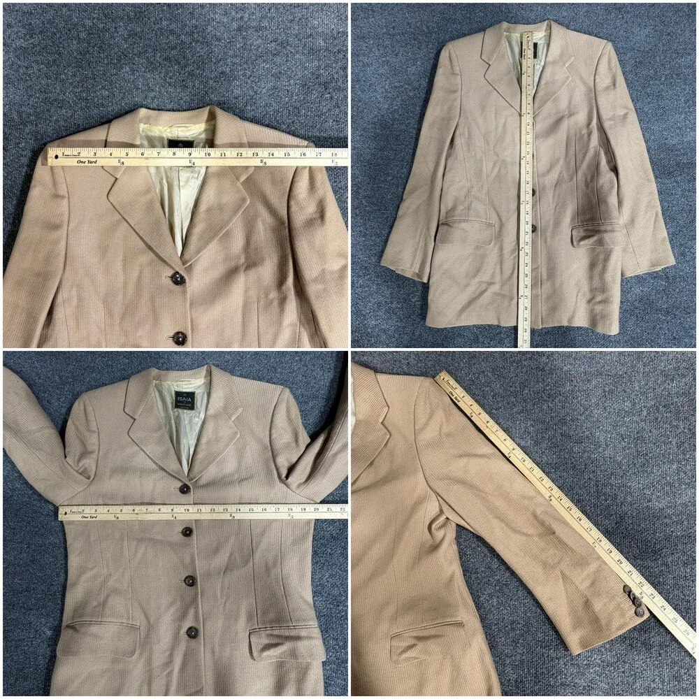 Isaia Blazer Mens IT 46 Beige Wool Elscheidt Stripe Made Italy Sport Coat Jacket